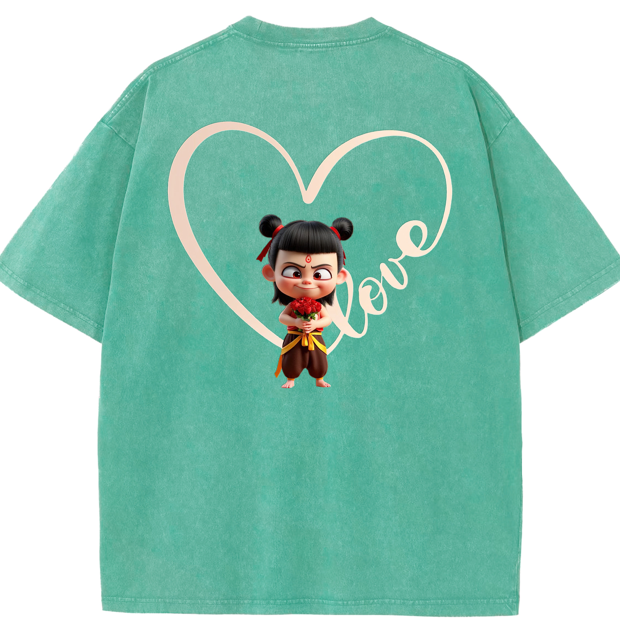 （画像用） Ne Zha 2 ナタ 魔童の大暴れ 綿100% ヴィンテージ風 半袖Tシャツ（背面プリント）